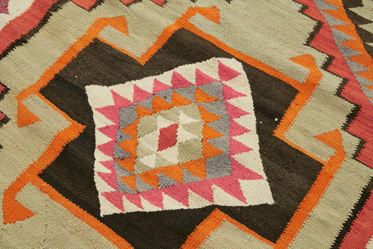 Herki Eskitme Multi Pamuk Üzerine Yün El Dokuma Kilim-107x363 - Görsel 5