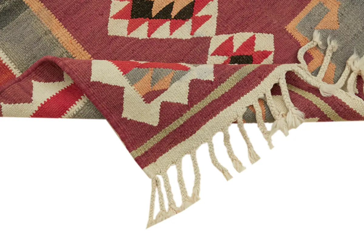 Herki Eskitme Multi Pamuk Üzerine Yün El Dokuma Kilim-107x363 - Görsel 6