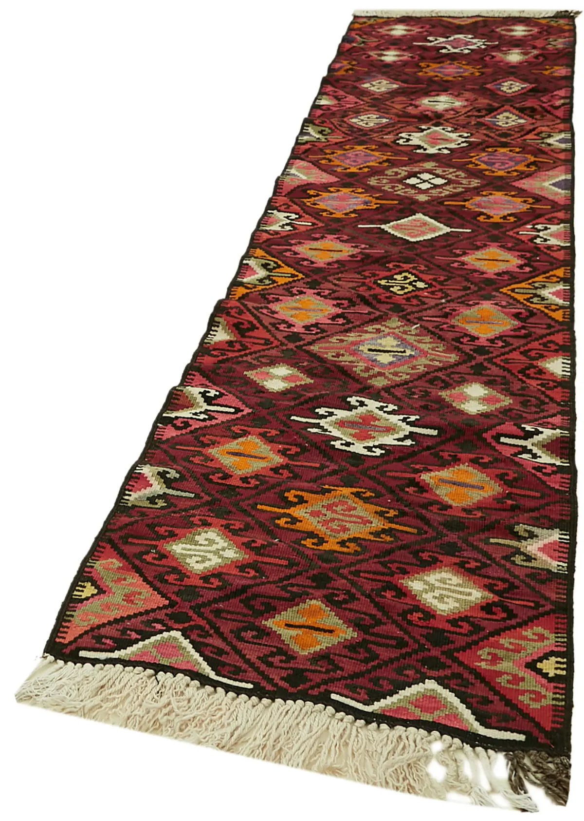 Herki Eskitme Multi Pamuk Üzerine Yün El Dokuma Kilim-084x345 - Görsel 3
