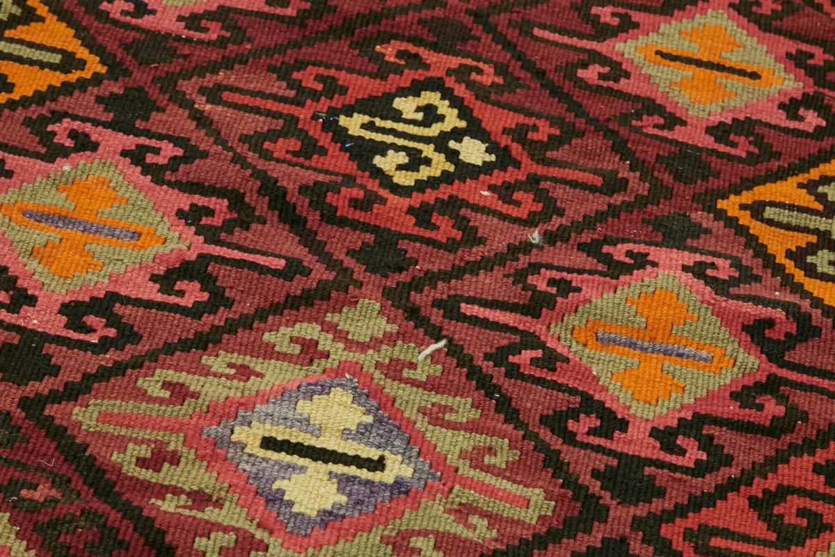 Herki Eskitme Multi Pamuk Üzerine Yün El Dokuma Kilim-084x345 - Görsel 5