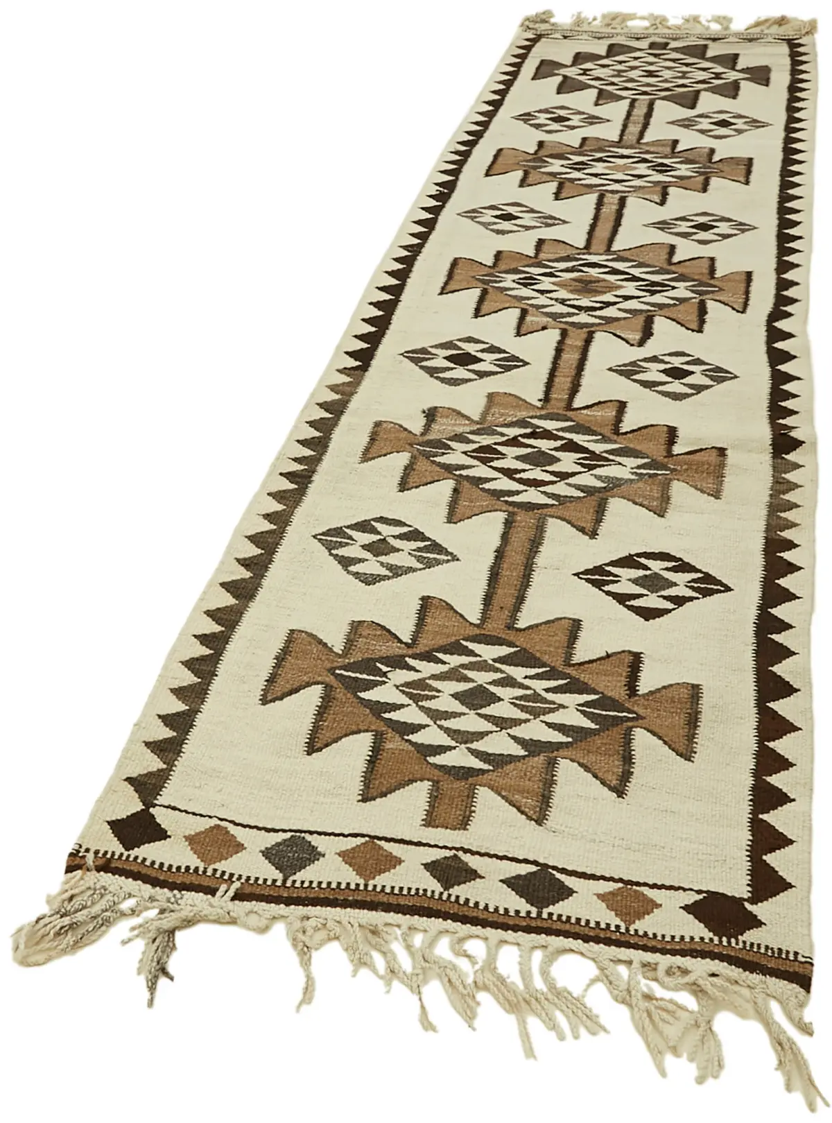 Herki Eskitme Beyaz Pabek Üzerine Yün El Dokuma Kilim-100x363 - Görsel 3