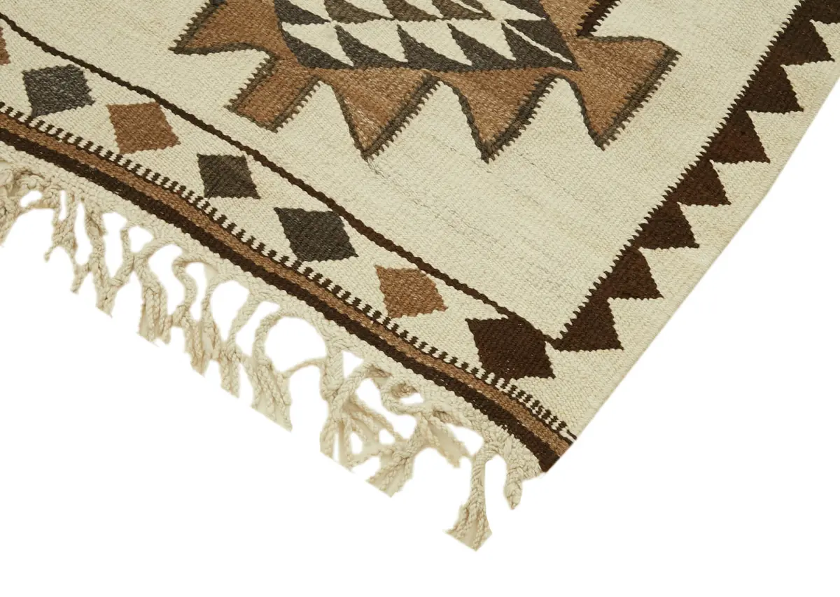 Herki Eskitme Beyaz Pabek Üzerine Yün El Dokuma Kilim-100x363 - Görsel 4