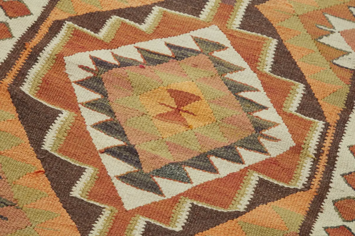 Herki Eskitme Multi Pamuk Üzerine Yün El Dokuma Kilim-086x340 - Görsel 5