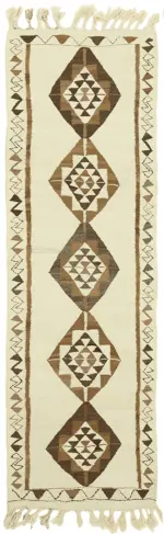 Herki Eskitme Beyaz Pabek Üzerine Yün El Dokuma Kilim-096x290