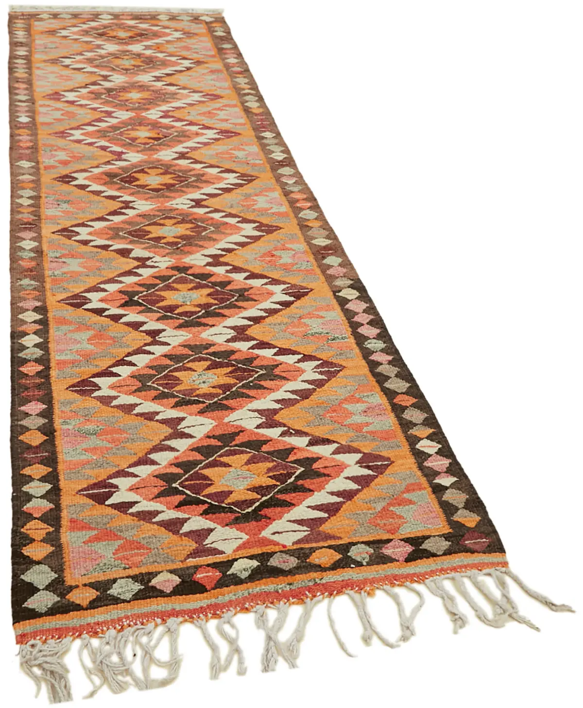 Herki Eskitme Multi Pamuk Üzerine Yün El Dokuma Kilim-101x321 - Görsel 2