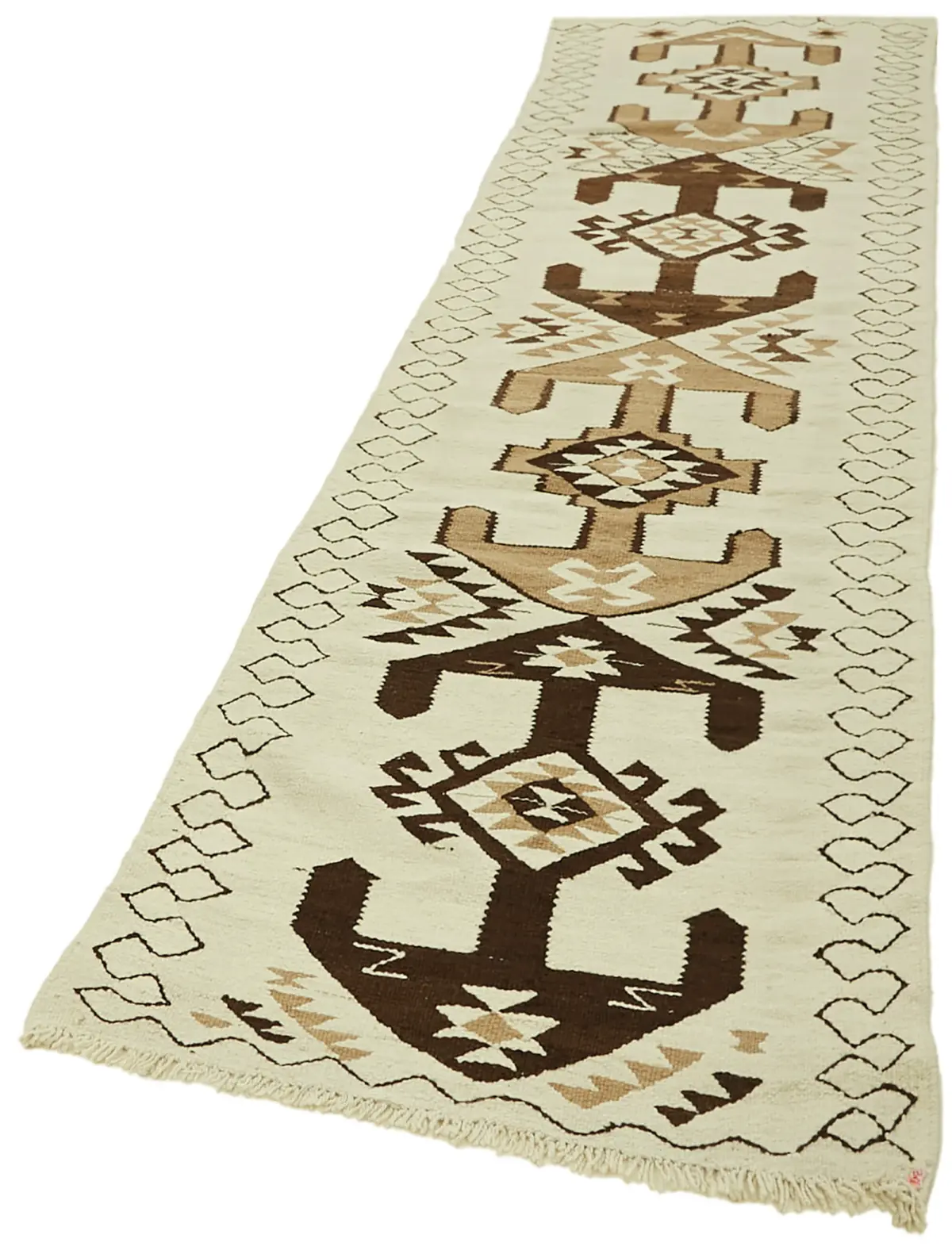 Herki Eskitme Beyaz Pabek Üzerine Yün El Dokuma Kilim-095x353 - Görsel 3