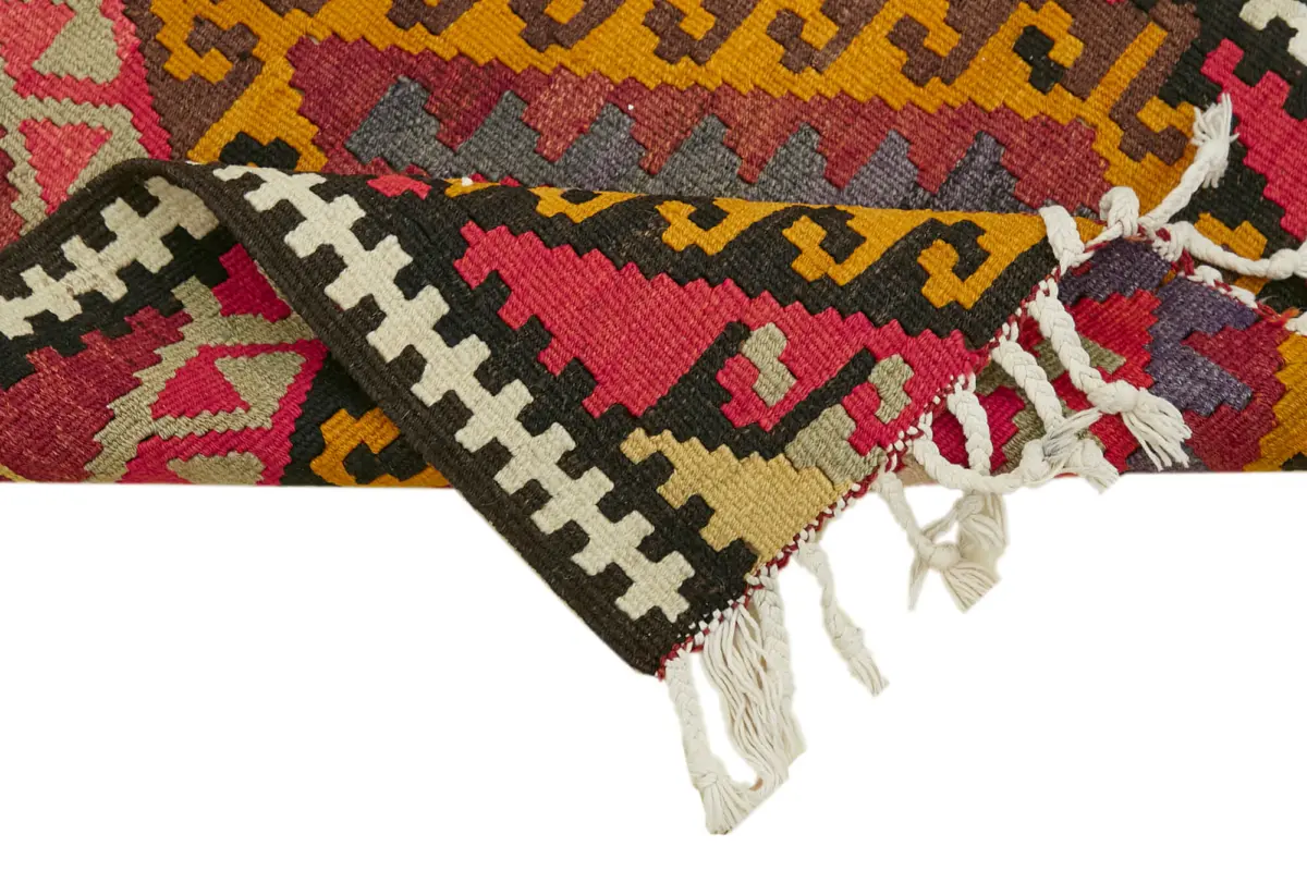 Herki Eskitme Multi Pamuk Üzerine Yün El Dokuma Kilim-084x368 - Görsel 6