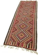 Herki Eskitme Multi Pamuk Üzerine Yün El Dokuma Kilim-092x316 - Görsel 3