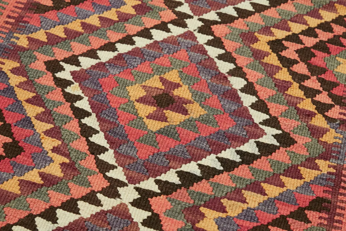 Herki Eskitme Multi Pamuk Üzerine Yün El Dokuma Kilim-092x316 - Görsel 5