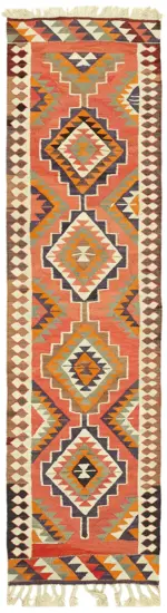 Herki Eskitme Multi Pamuk Üzerine Yün El Dokuma Kilim-100x345