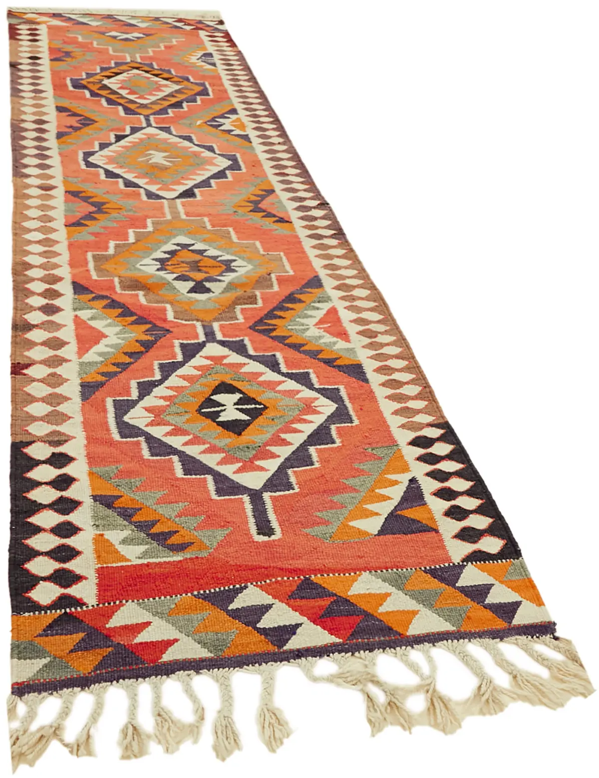 Herki Eskitme Multi Pamuk Üzerine Yün El Dokuma Kilim-100x345 - Görsel 2