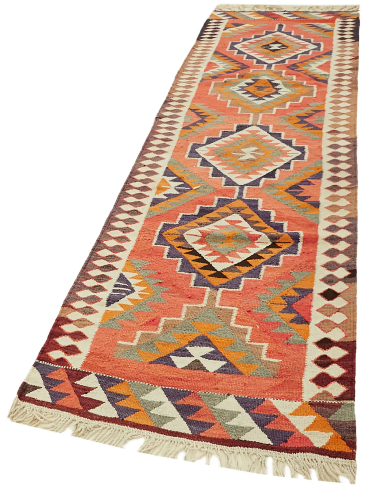 Herki Eskitme Multi Pamuk Üzerine Yün El Dokuma Kilim-100x345 - Görsel 3