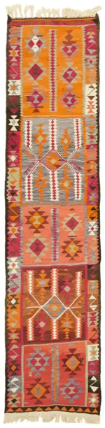 Herki Eskitme Multi Pamuk Üzerine Yün El Dokuma Kilim-092x365