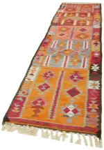 Herki Eskitme Multi Pamuk Üzerine Yün El Dokuma Kilim-092x365 - Görsel 3