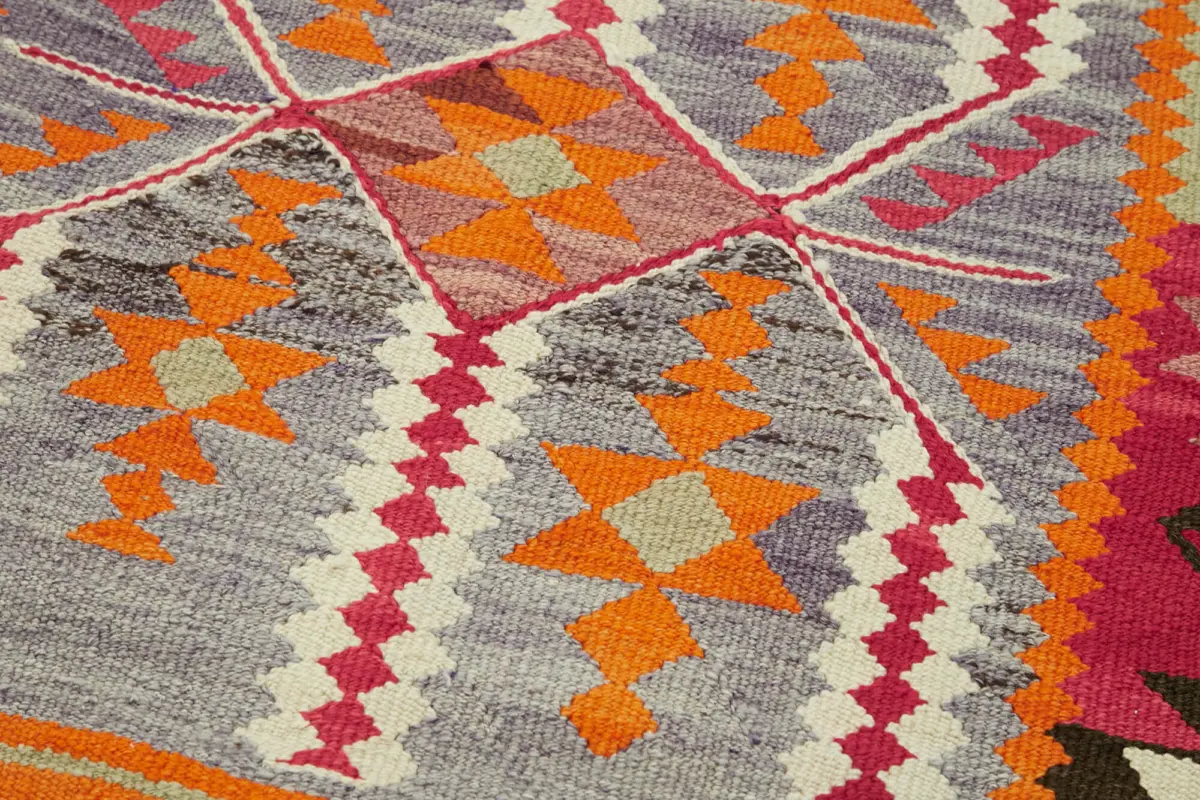 Herki Eskitme Multi Pamuk Üzerine Yün El Dokuma Kilim-092x365 - Görsel 5