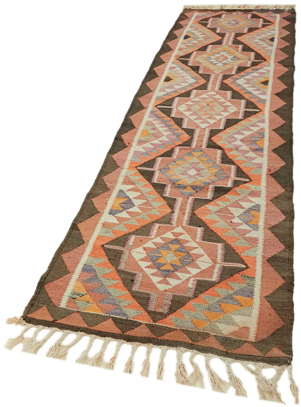 Herki Eskitme Multi Pamuk Üzerine Yün El Dokuma Kilim-092x346 - Görsel 3