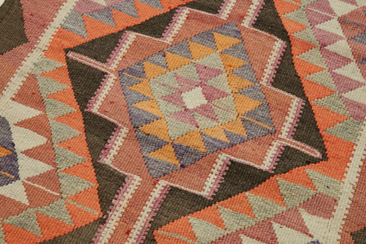 Herki Eskitme Multi Pamuk Üzerine Yün El Dokuma Kilim-092x346 - Görsel 5