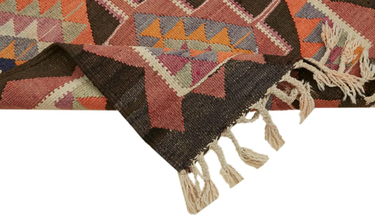 Herki Eskitme Multi Pamuk Üzerine Yün El Dokuma Kilim-092x346 - Görsel 6