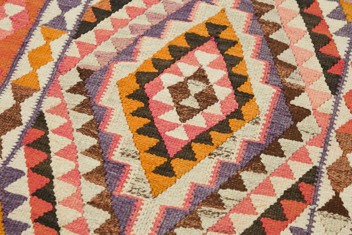Herki Eskitme Multi Pamuk Üzerine Yün El Dokuma Kilim-092x292 - Görsel 5