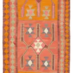 Herki Eskitme Multi Pamuk Üzerine Yün El Dokuma Kilim-105x355