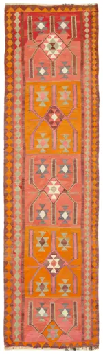Herki Eskitme Multi Pamuk Üzerine Yün El Dokuma Kilim-105x355