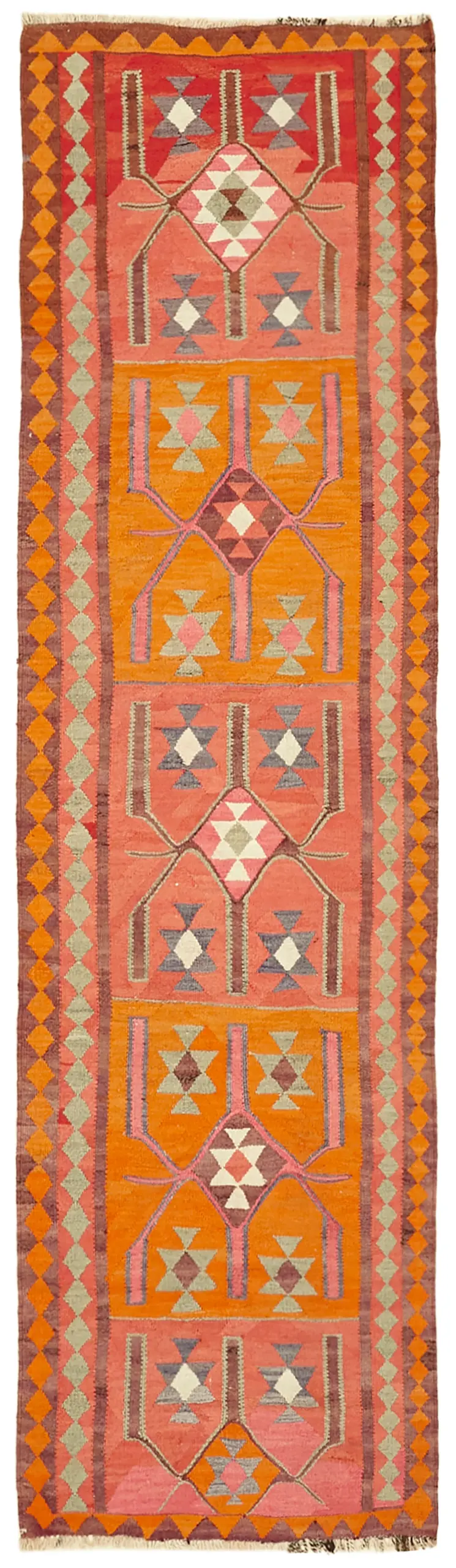 Herki Eskitme Multi Pamuk Üzerine Yün El Dokuma Kilim-105x355 - Görsel 1
