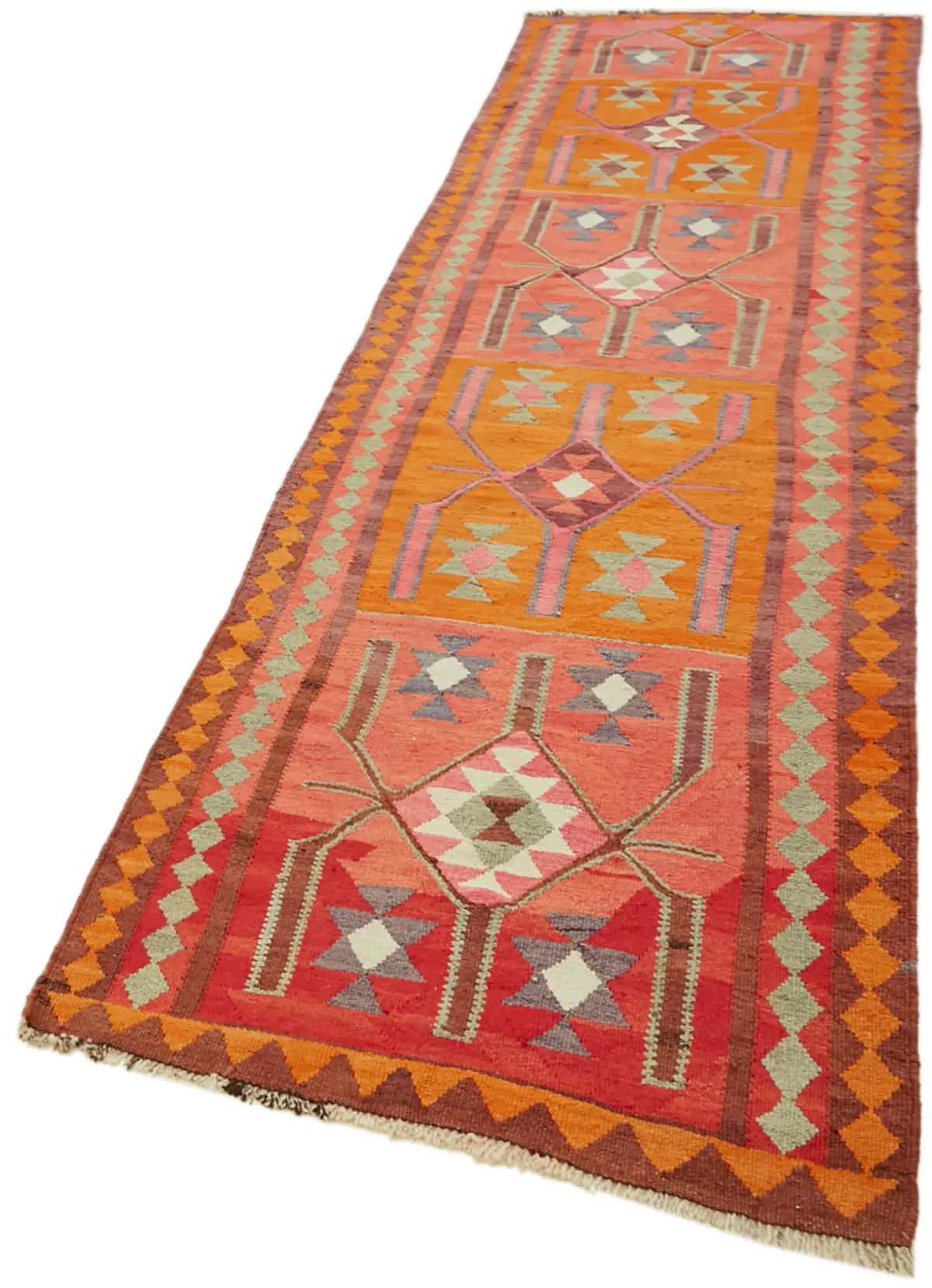 Herki Eskitme Multi Pamuk Üzerine Yün El Dokuma Kilim-105x355 - Görsel 3