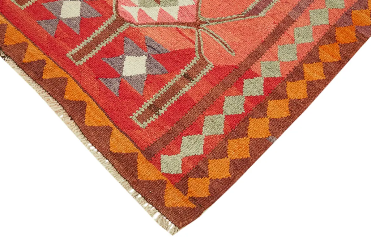 Herki Eskitme Multi Pamuk Üzerine Yün El Dokuma Kilim-105x355 - Görsel 4