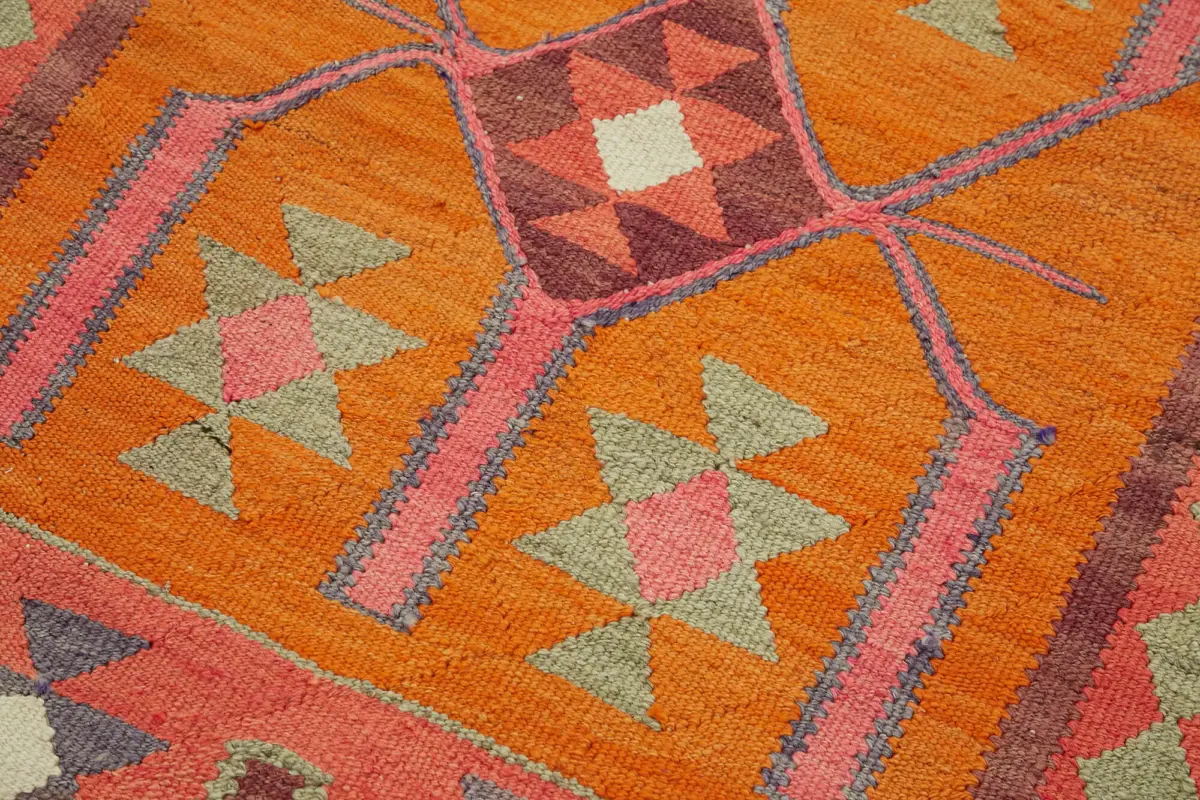 Herki Eskitme Multi Pamuk Üzerine Yün El Dokuma Kilim-105x355 - Görsel 5