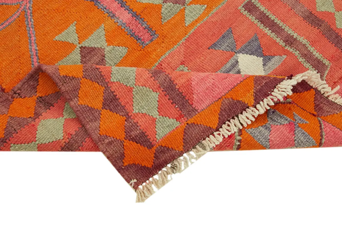 Herki Eskitme Multi Pamuk Üzerine Yün El Dokuma Kilim-105x355 - Görsel 6
