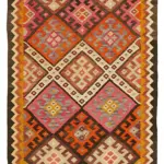 Herki Eskitme Multi Pamuk Üzerine Yün El Dokuma Kilim-100x380