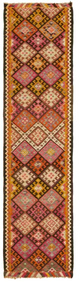Herki Eskitme Multi Pamuk Üzerine Yün El Dokuma Kilim-100x380