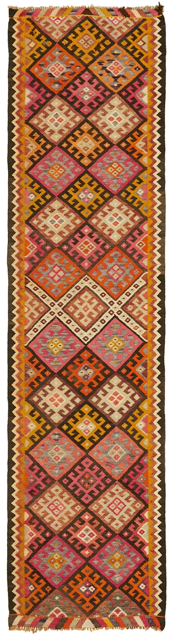 Herki Eskitme Multi Pamuk Üzerine Yün El Dokuma Kilim-100x380 - Görsel 1