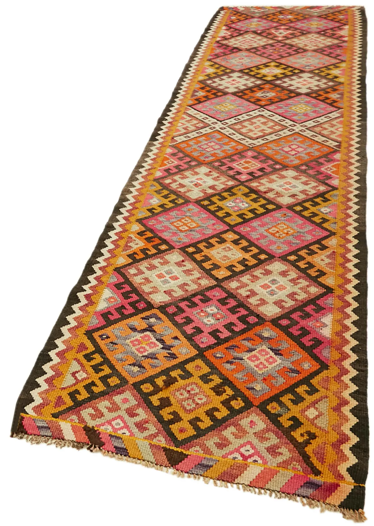 Herki Eskitme Multi Pamuk Üzerine Yün El Dokuma Kilim-100x380 - Görsel 3