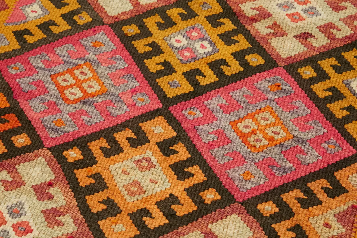 Herki Eskitme Multi Pamuk Üzerine Yün El Dokuma Kilim-100x380 - Görsel 5