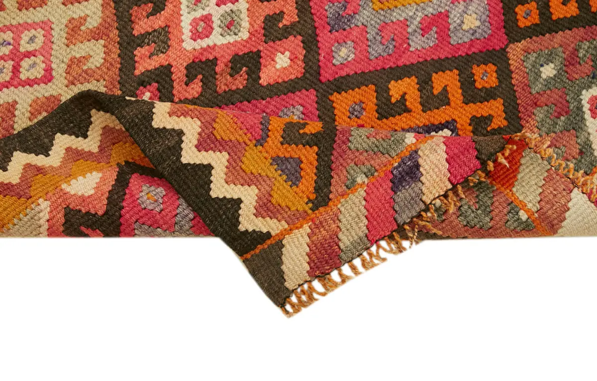 Herki Eskitme Multi Pamuk Üzerine Yün El Dokuma Kilim-100x380 - Görsel 6
