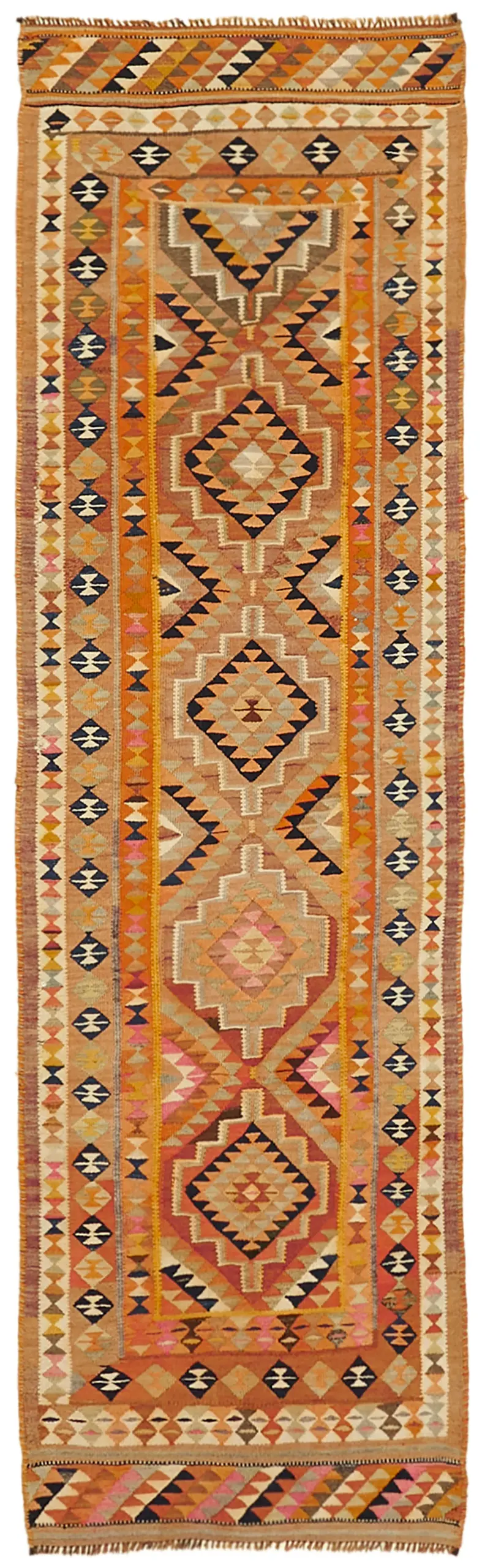 Herki Eskitme Multi Pamuk Üzerine Yün El Dokuma Kilim-097x307 - Görsel 1