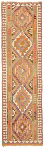 Herki Eskitme Multi Pamuk Üzerine Yün El Dokuma Kilim-107x342