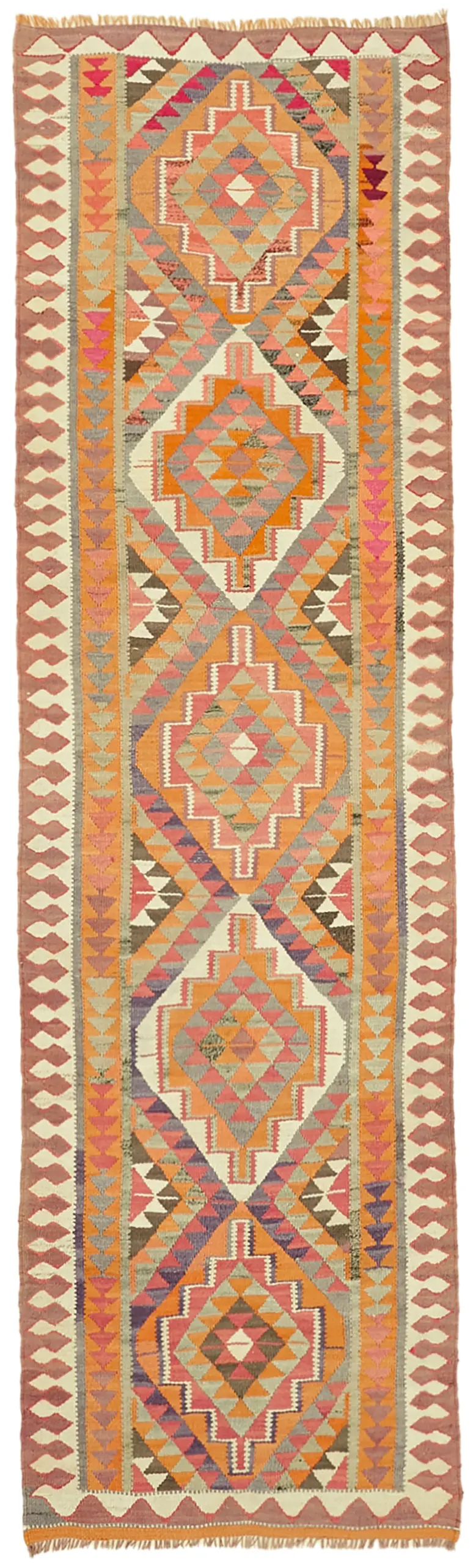Herki Eskitme Multi Pamuk Üzerine Yün El Dokuma Kilim-107x342 - Görsel 1