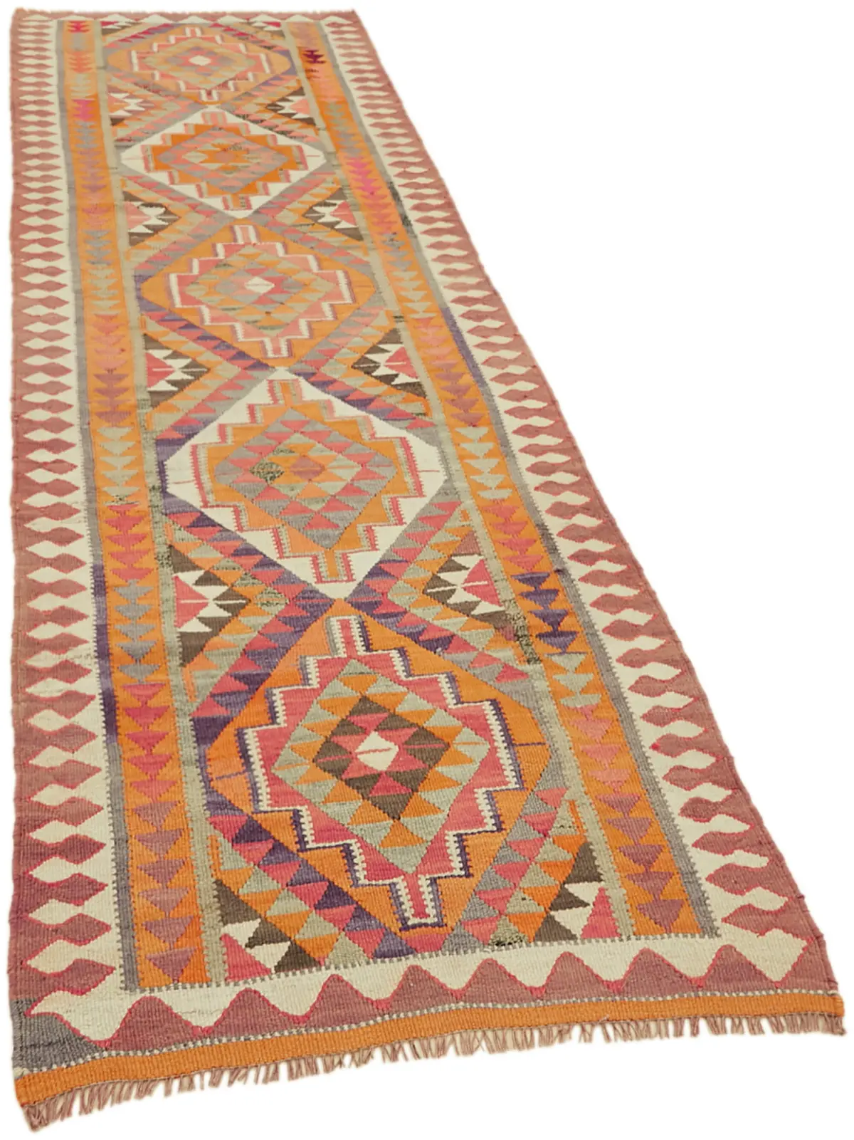 Herki Eskitme Multi Pamuk Üzerine Yün El Dokuma Kilim-107x342 - Görsel 2