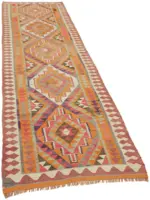 Herki Eskitme Multi Pamuk Üzerine Yün El Dokuma Kilim-107x342 - Görsel 2