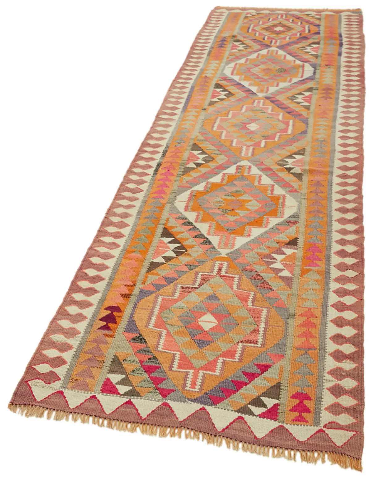 Herki Eskitme Multi Pamuk Üzerine Yün El Dokuma Kilim-107x342 - Görsel 3