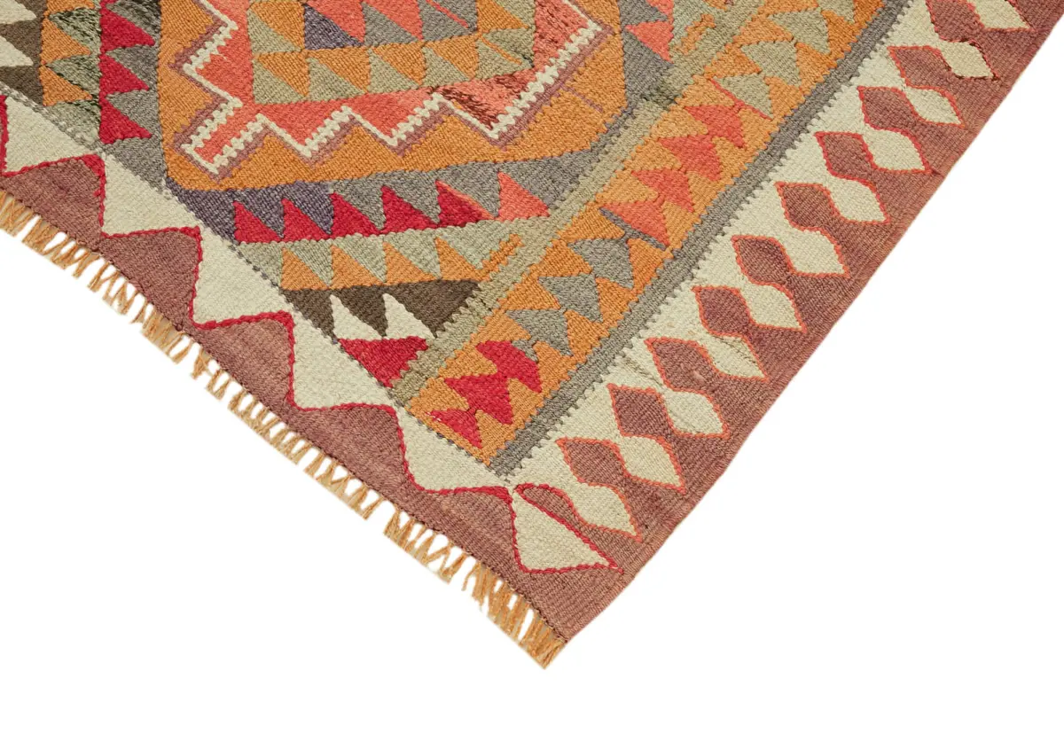 Herki Eskitme Multi Pamuk Üzerine Yün El Dokuma Kilim-107x342 - Görsel 4