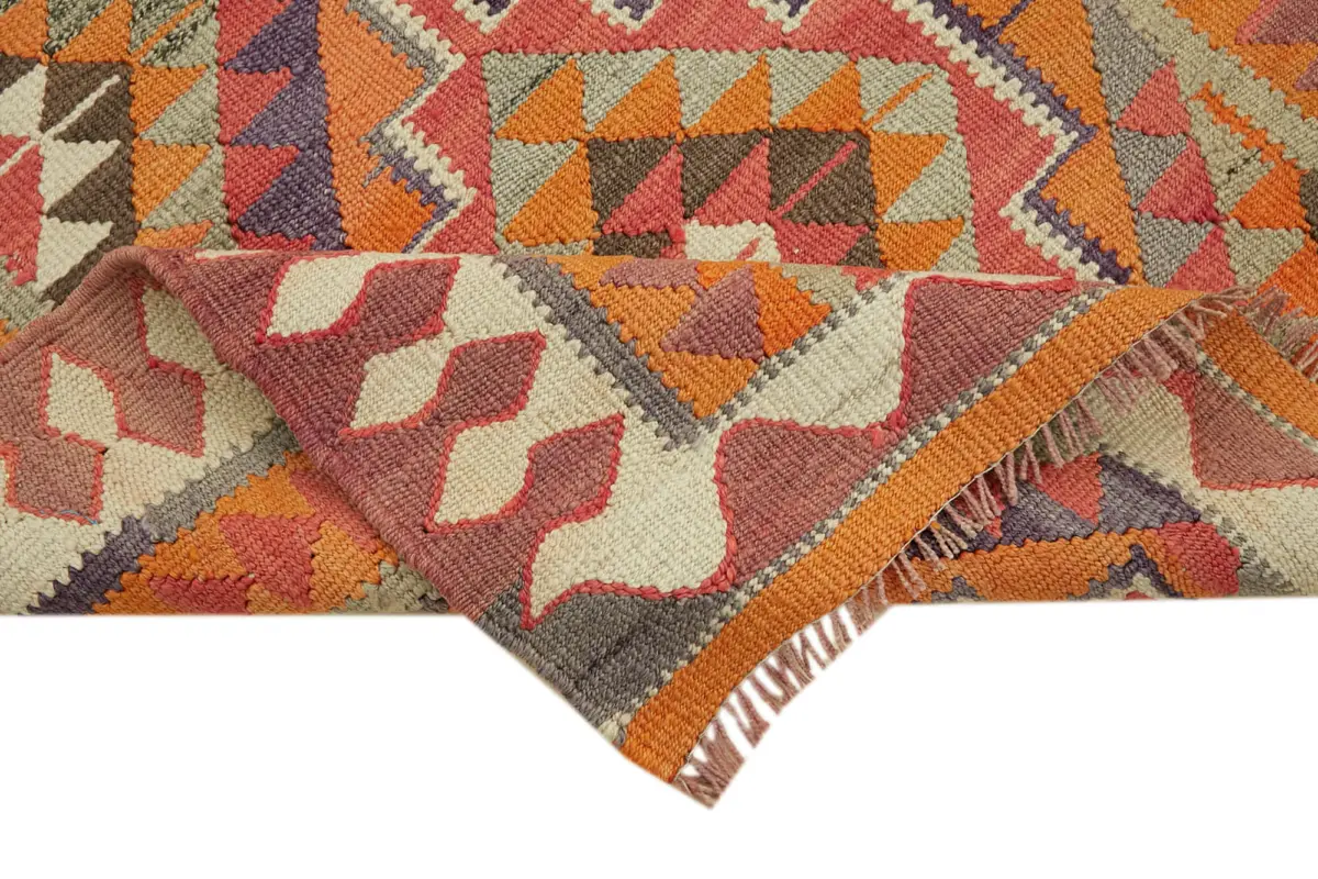 Herki Eskitme Multi Pamuk Üzerine Yün El Dokuma Kilim-107x342 - Görsel 6