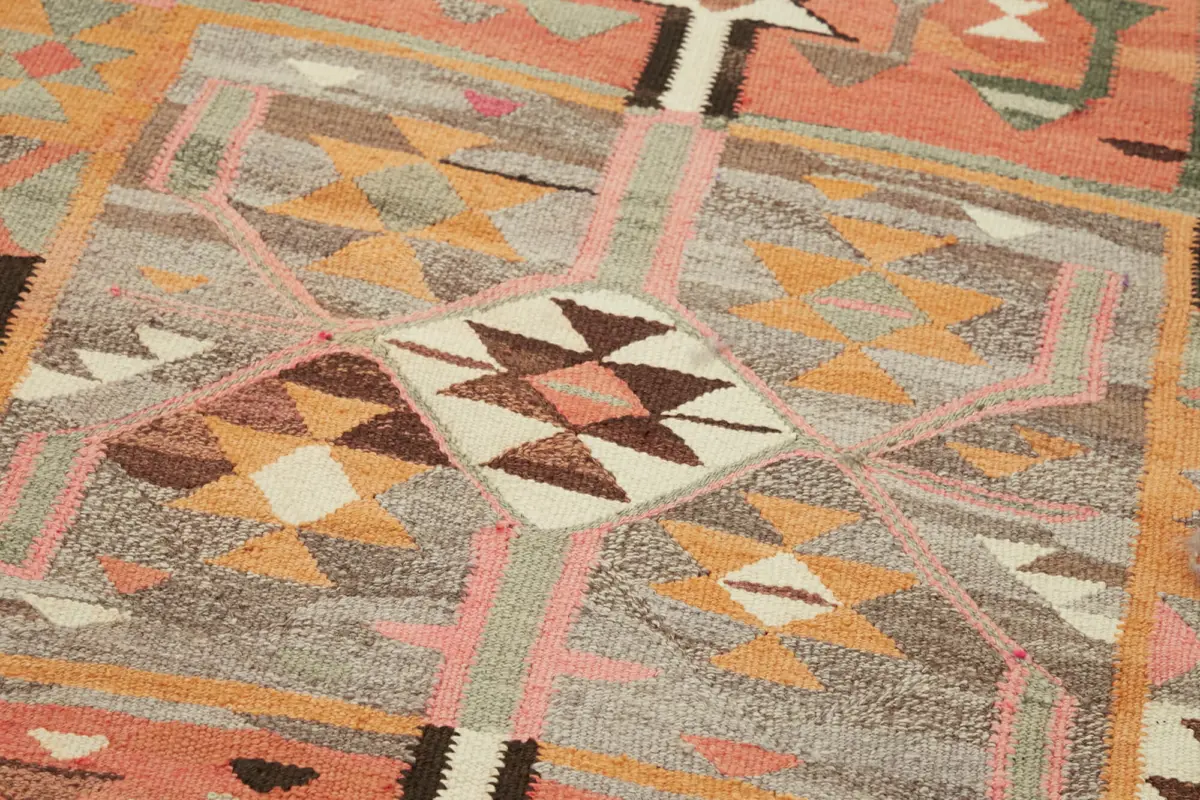 Herki Eskitme Multi Pamuk Üzerine Yün El Dokuma Kilim-093x344 - Görsel 5