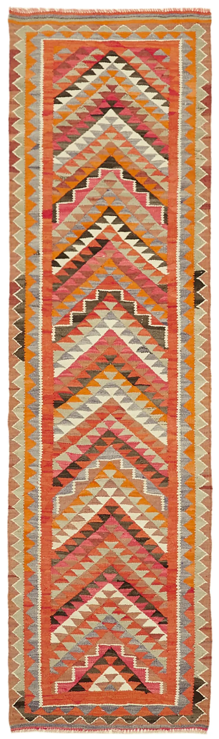 Herki Eskitme Multi Pamuk Üzerine Yün El Dokuma Kilim-092x320 - Görsel 1