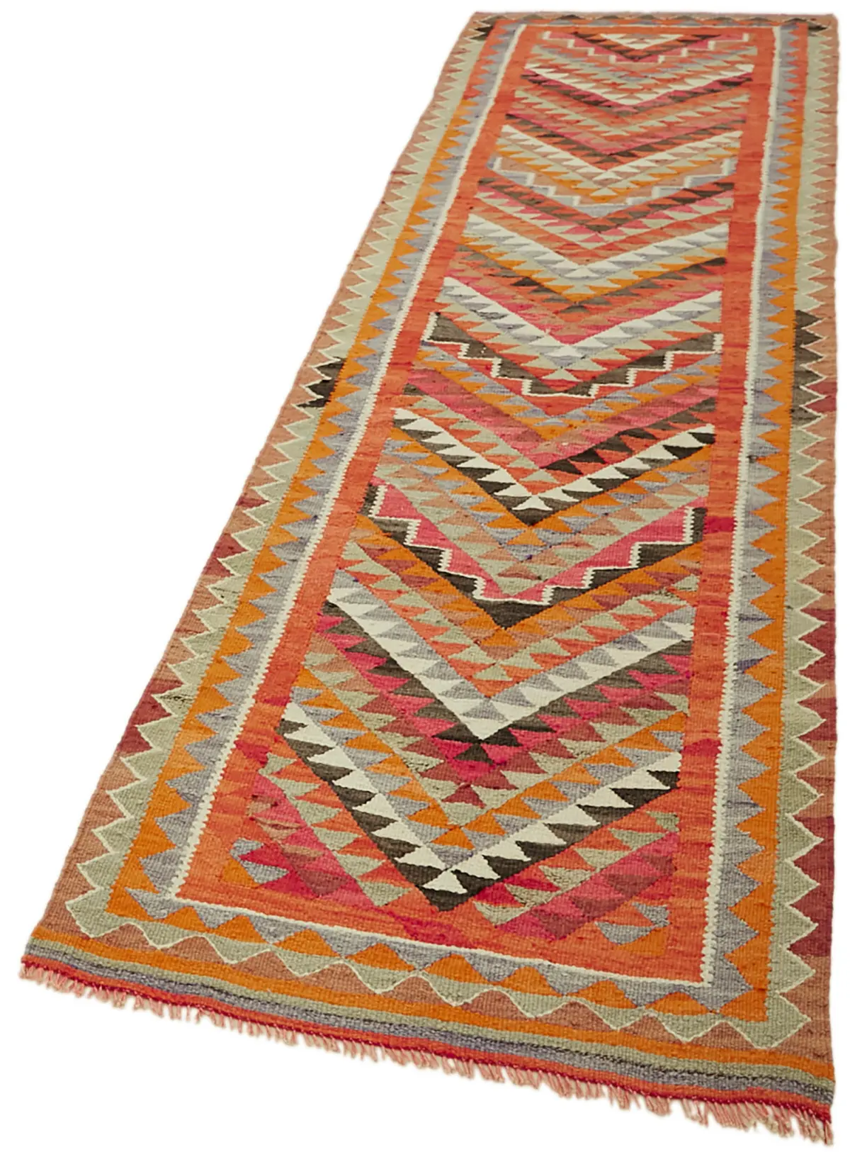 Herki Eskitme Multi Pamuk Üzerine Yün El Dokuma Kilim-092x320 - Görsel 3