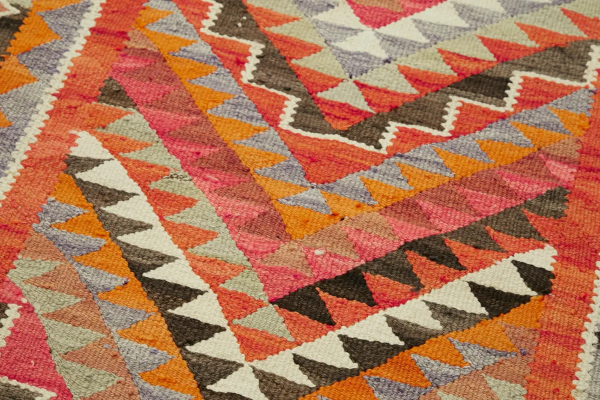 Herki Eskitme Multi Pamuk Üzerine Yün El Dokuma Kilim-092x320 - Görsel 5