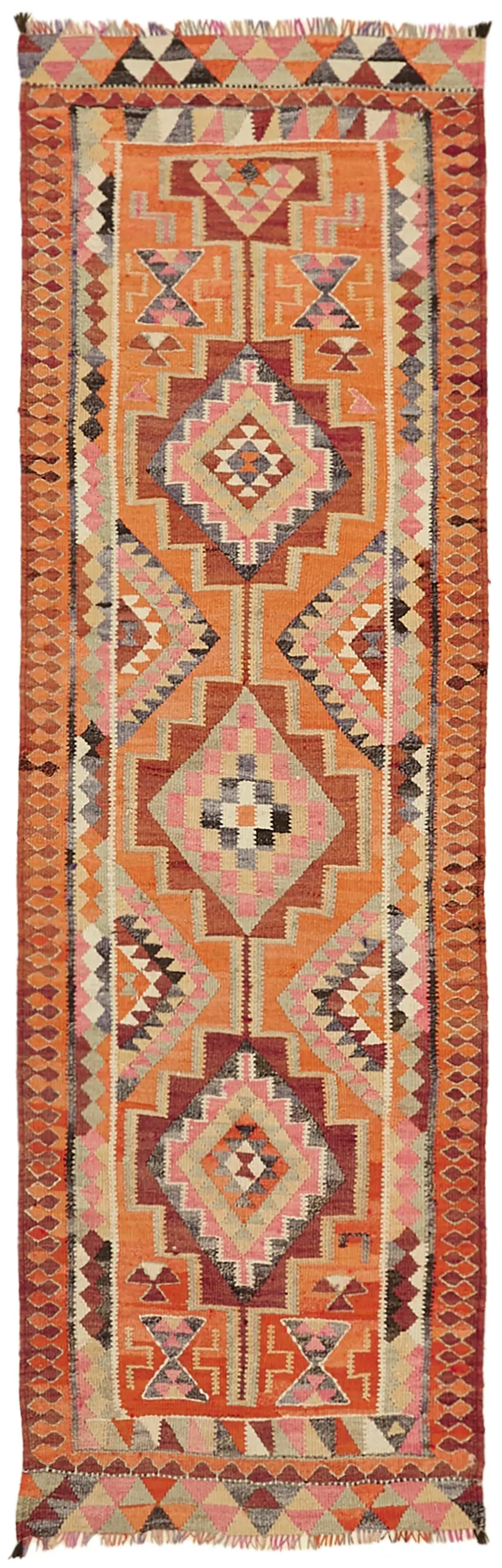 Herki Eskitme Multi Pamuk Üzerine Yün El Dokuma Kilim-092x286 - Görsel 1