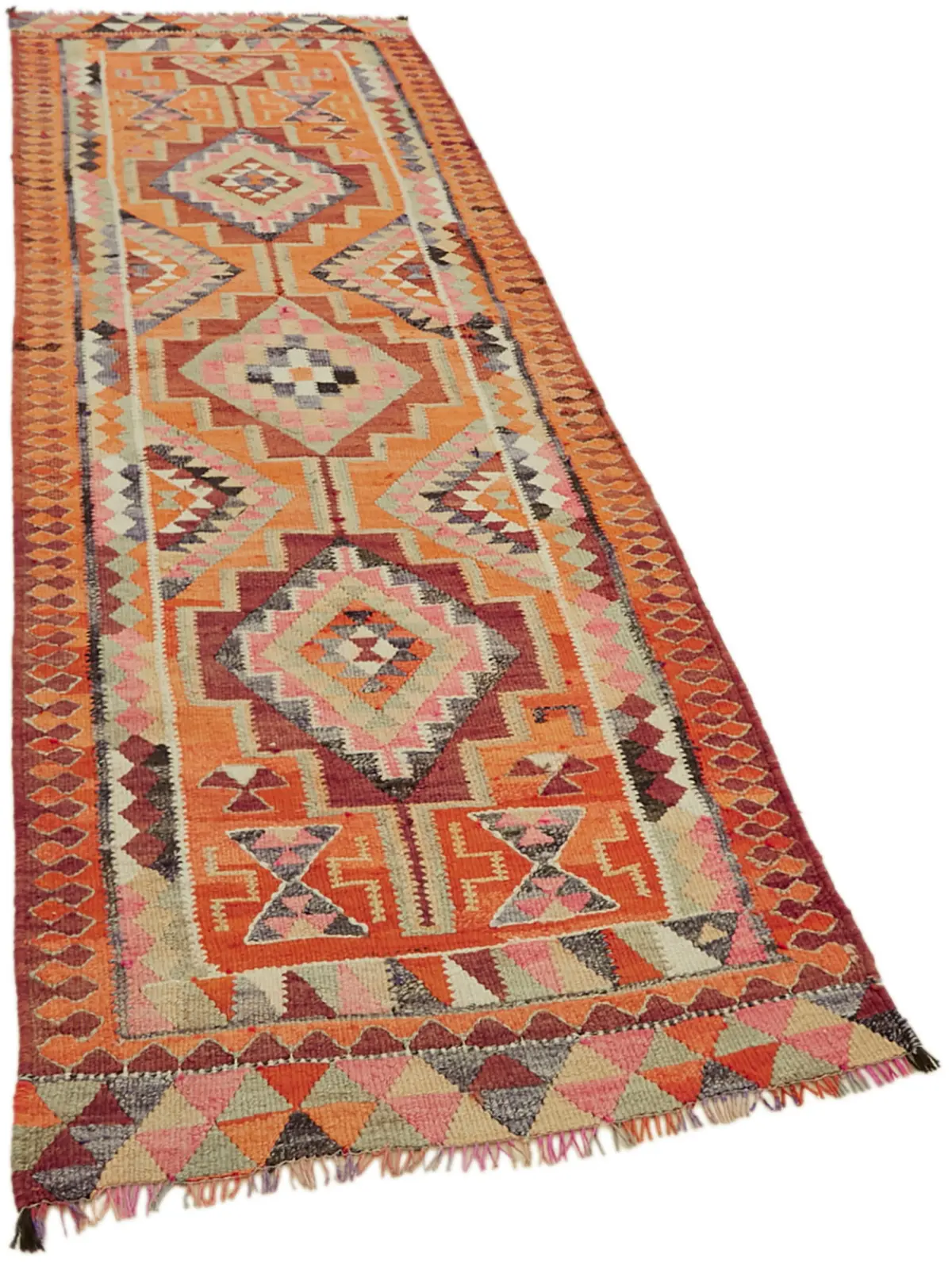 Herki Eskitme Multi Pamuk Üzerine Yün El Dokuma Kilim-092x286 - Görsel 2